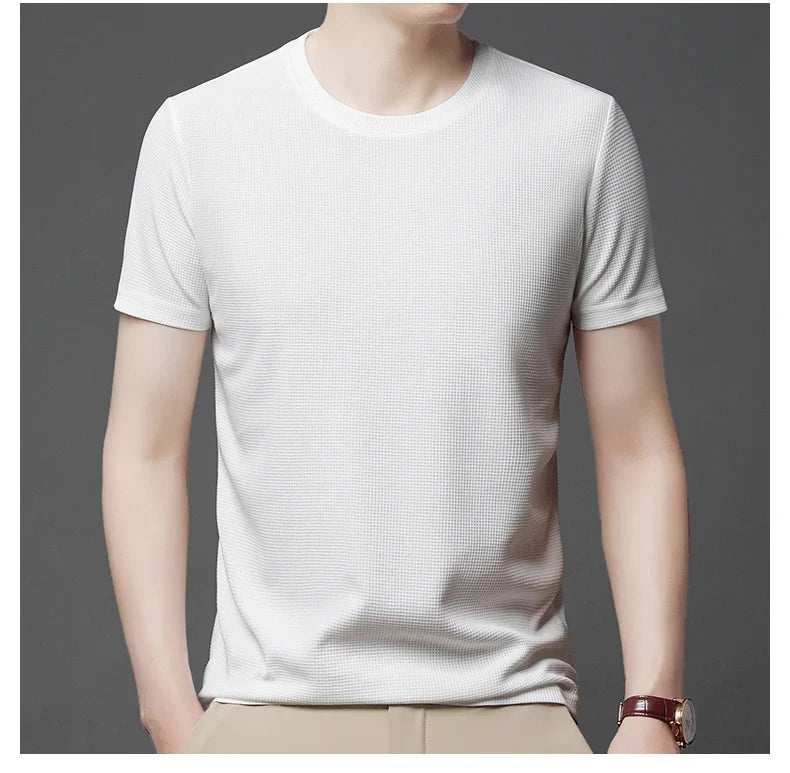 Summer 3D Waffle-Knit Crew Neck T-Shirt – Breathable & Soft