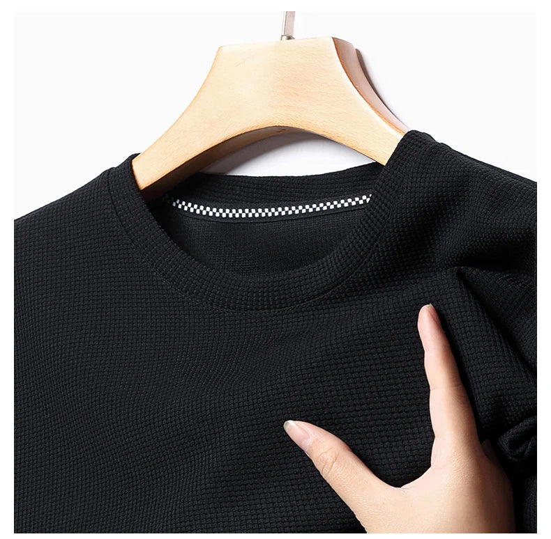 Summer 3D Waffle-Knit Crew Neck T-Shirt – Breathable & Soft