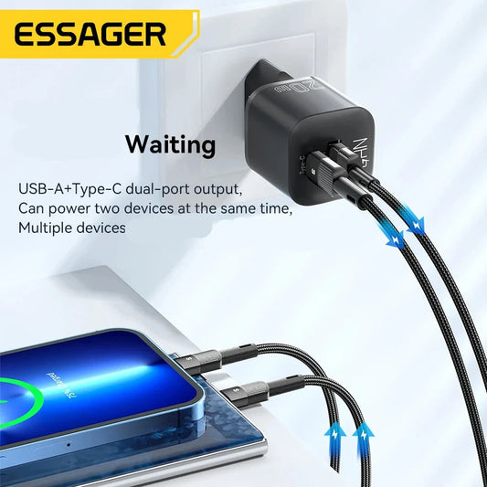 Essager 20W GaN Technology Dual Port (USB+Type-C) QC 3.0 Fast Charger