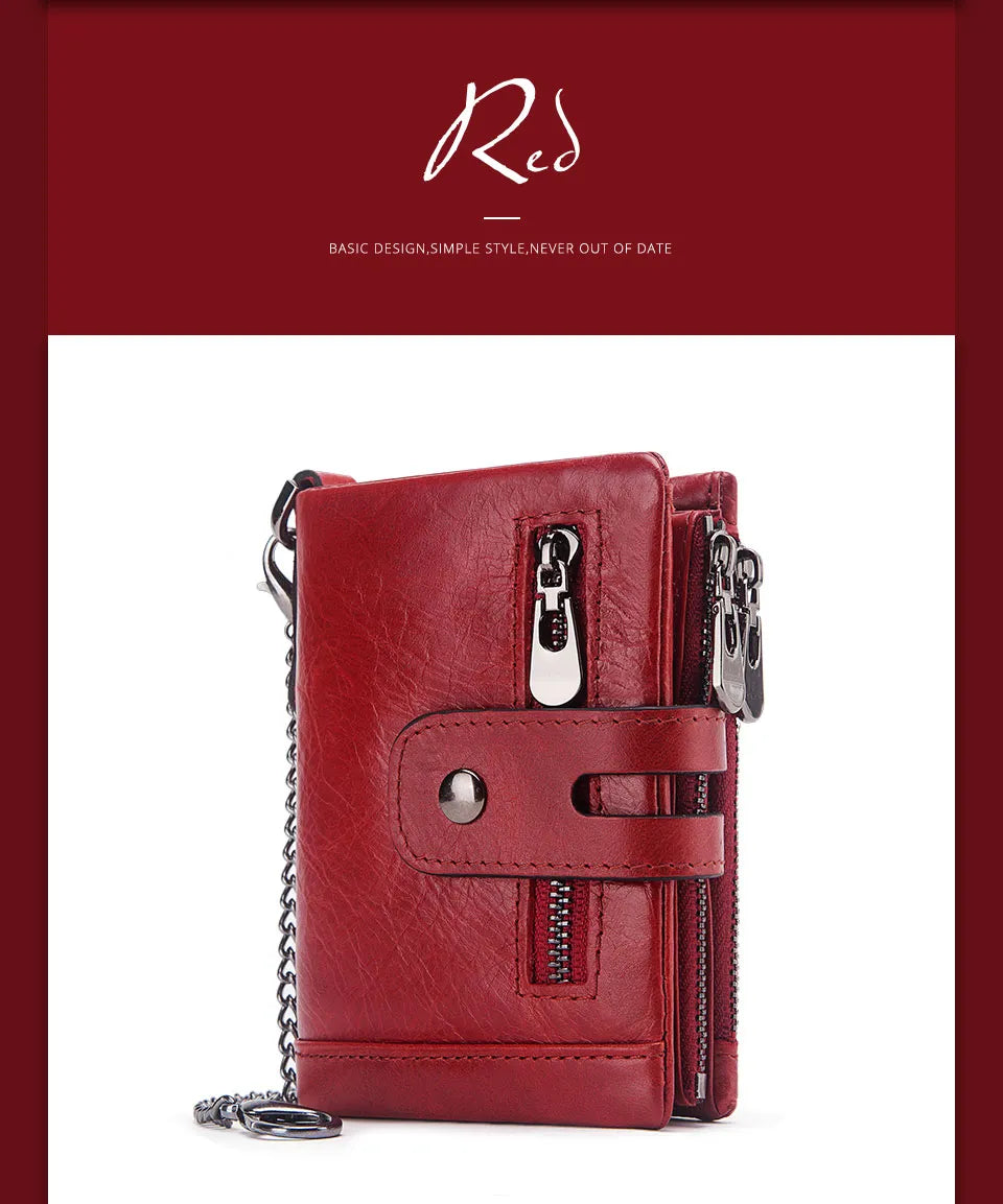 Genuine Leather Vintage RFID Blocking  Men Wallet With Chain