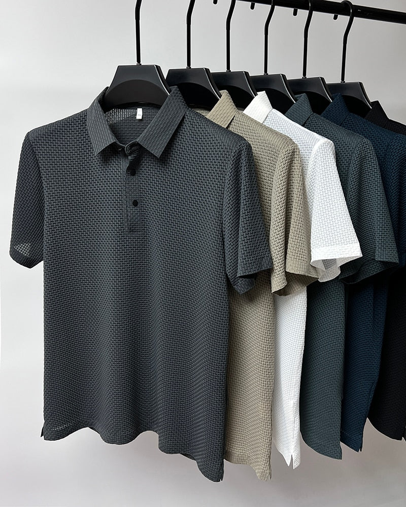 Short-Sleeve Plaid Pattern Ice Silk Polo Shirt