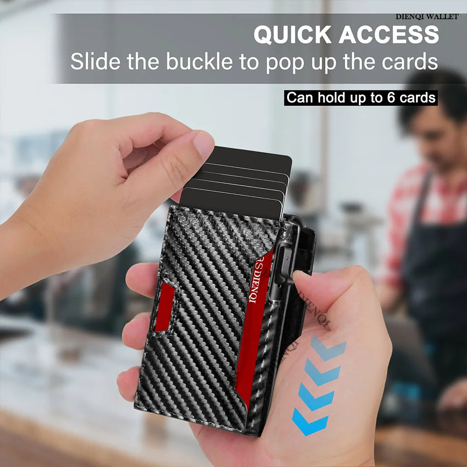 Premium Carbon Fiber RFID Protection Quick-Access Credit Card Holder Wallet