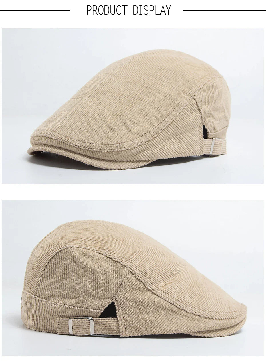 Vintage Corduroy Front and Back Wear Newsboy Flat Cap