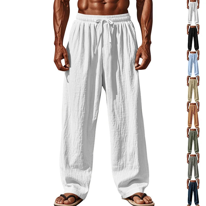 Cotton Linen Relaxed Loose Fit Breathable Pants for Men