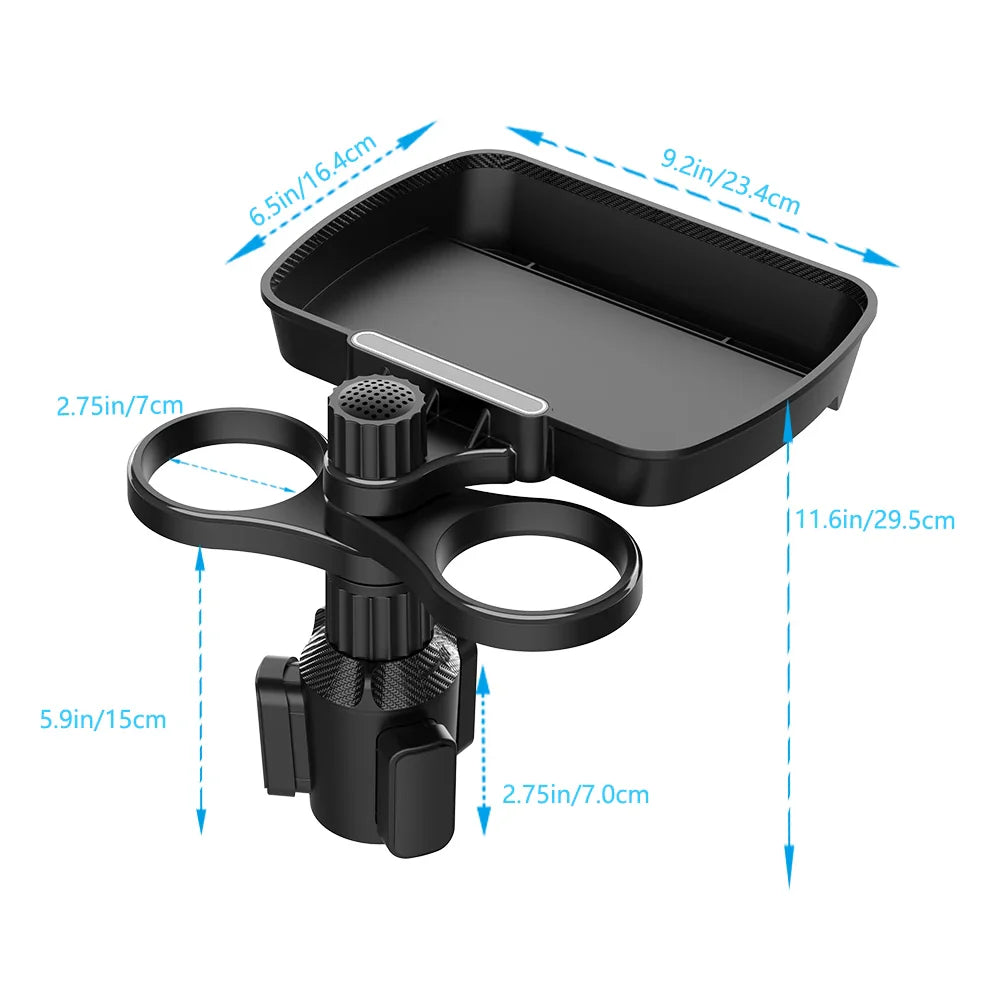 Multifunctional 360° Adjustable Car Snack Tray with Dual Cup Holder