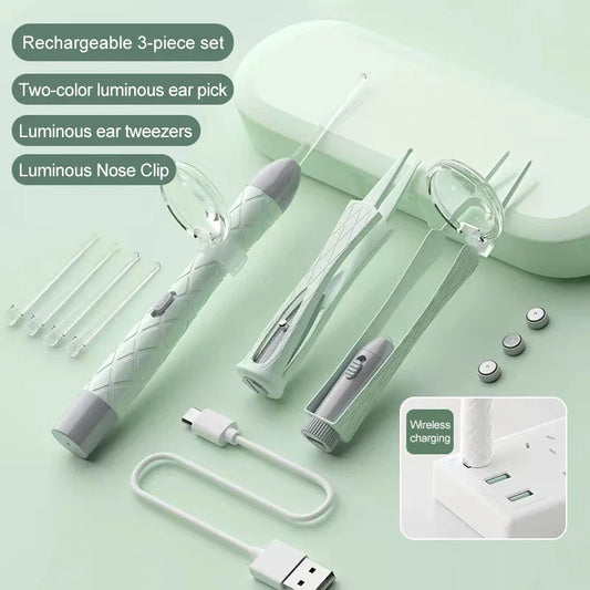 Extra-Safe Family Ear Cleaning Kit with LED Light, Magnifier, Tweezers & Multiple Spoon Heads