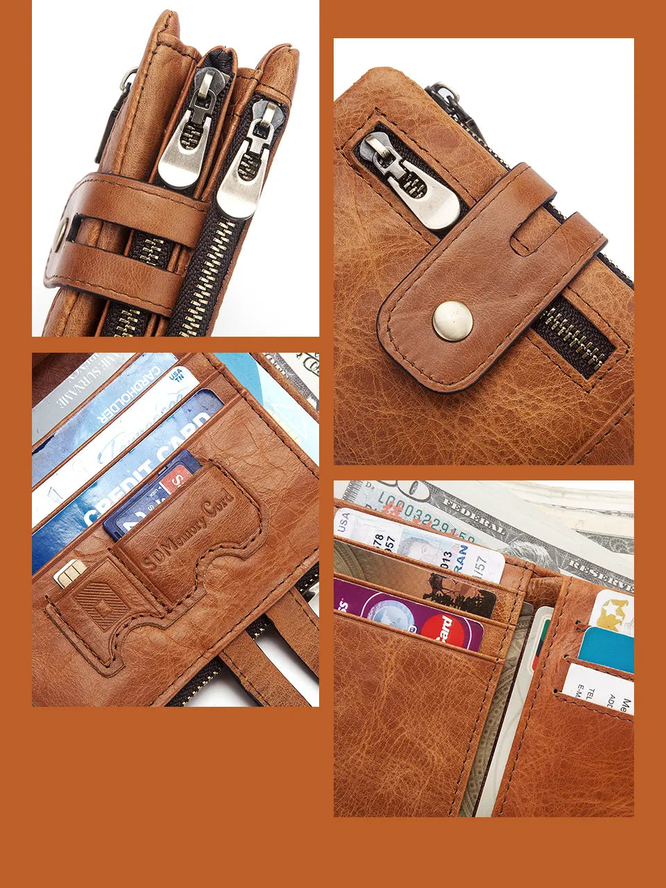Genuine Leather Vintage RFID Blocking  Men Wallet With Chain
