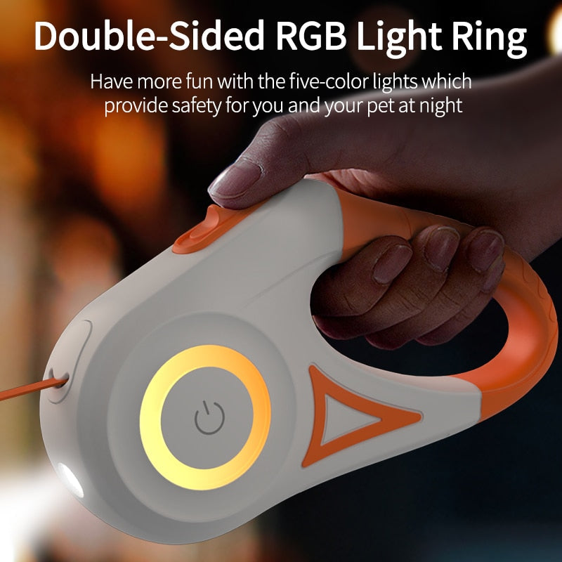 NightGlow™ Illuminated Retractable Dog Leash With LED Flashlight & RGB Ring