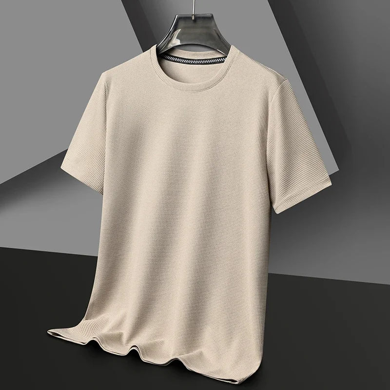 Summer 3D Waffle-Knit Crew Neck T-Shirt – Breathable & Soft