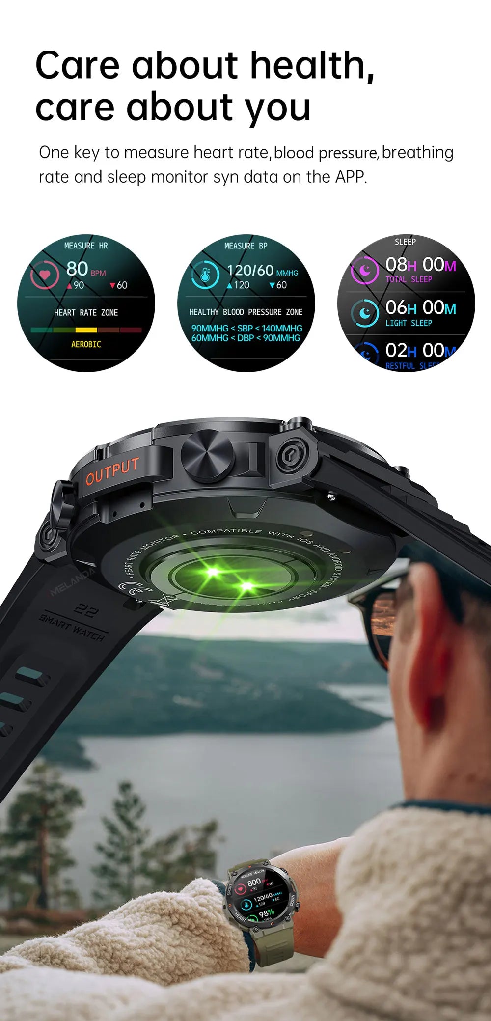 Ultra Durable Construction HD Bluetooth Health Tracker Smartwatch For Android & IOS