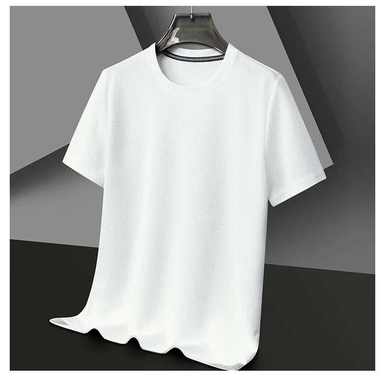 Summer 3D Waffle-Knit Crew Neck T-Shirt – Breathable & Soft