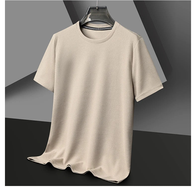 Summer 3D Waffle-Knit Crew Neck T-Shirt – Breathable & Soft