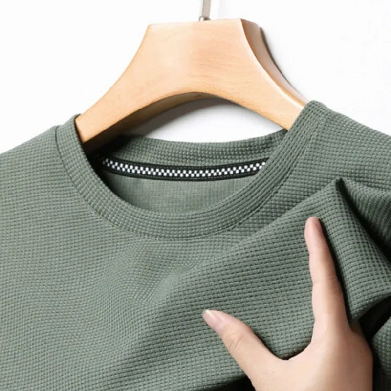Summer 3D Waffle-Knit Crew Neck T-Shirt – Breathable & Soft