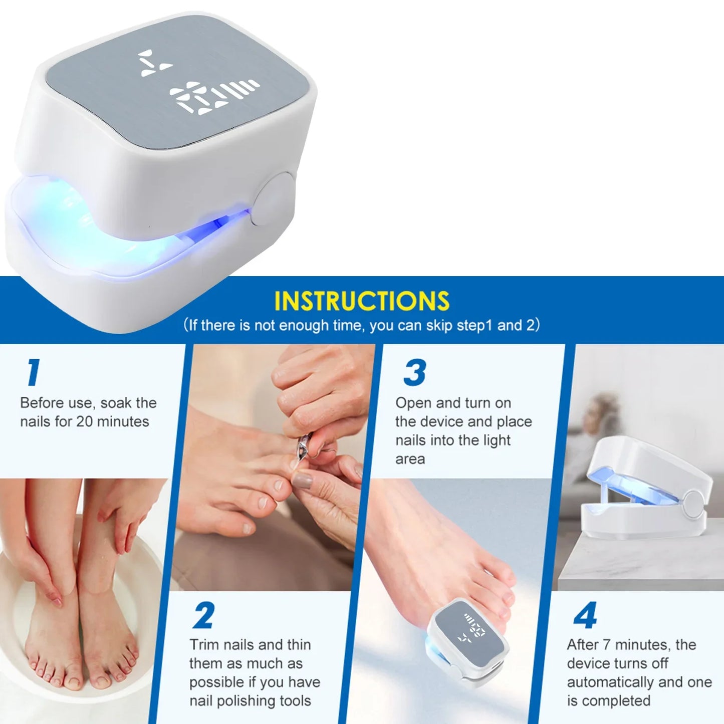 Rechargeable Infrared + Blue Light Fingernails & Toenails Fungus Treatment Device