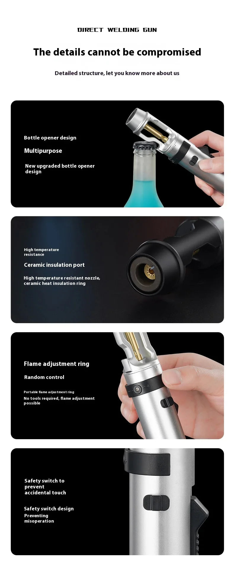 Heavy-Duty Metal Multi-Use Jet Torch Lighter Adjustable Flame, Safety Lock, Windproof