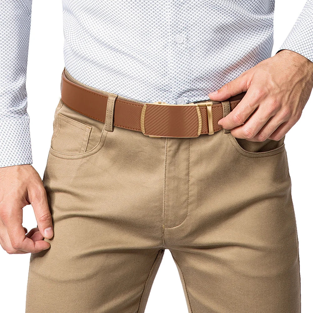Holes-Free One-Handed Operation Micro-Adjustable Genuine Leather Belt