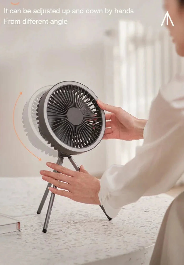 Rechargeable Powerful Desk Fan with Power Bank and LED Lighting