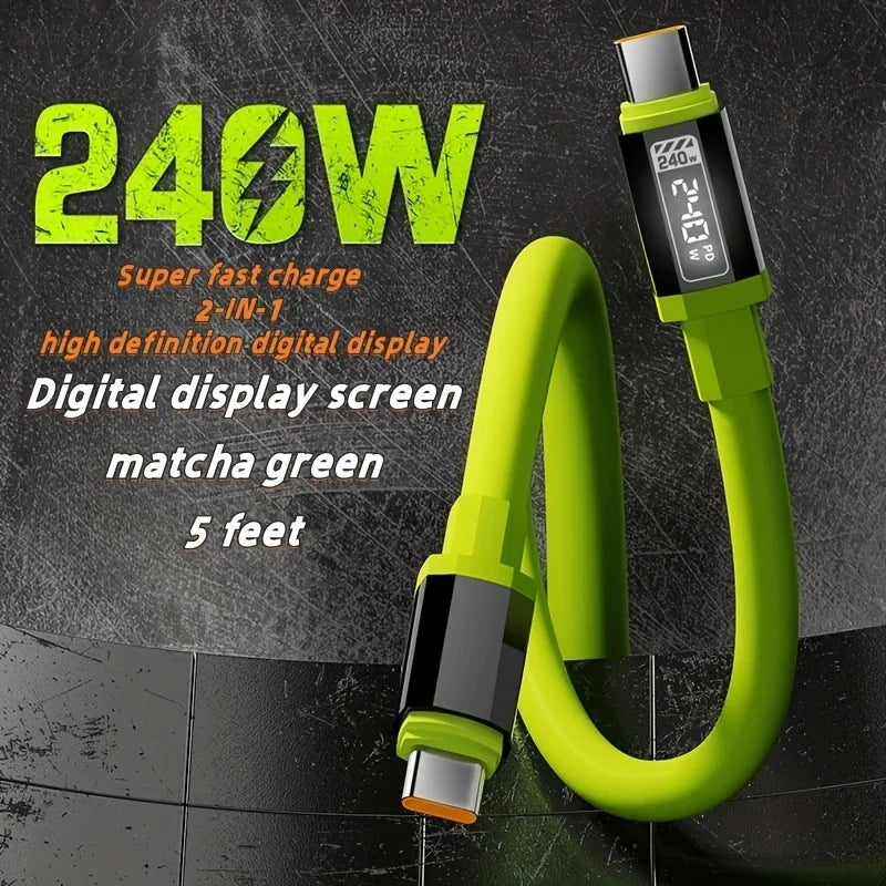 Super Fast 240W 6A High-Power Universal Charging / Data Cable With HD Digital Display