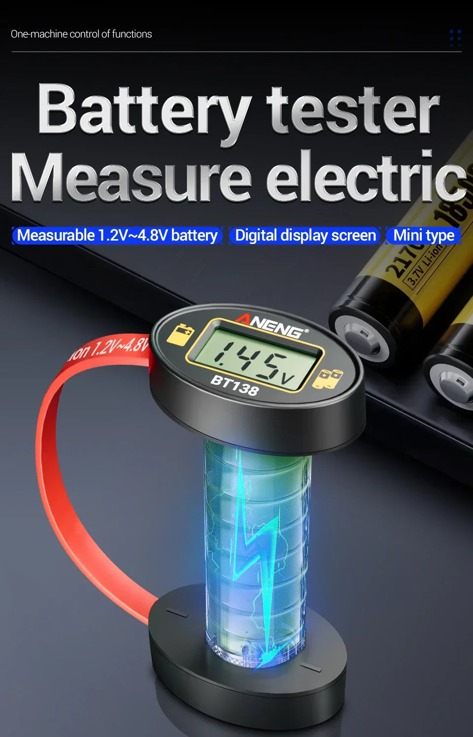 SlotFree Open-Fit Magnetic Multi-Battery Tester with Self-Powered LCD Display