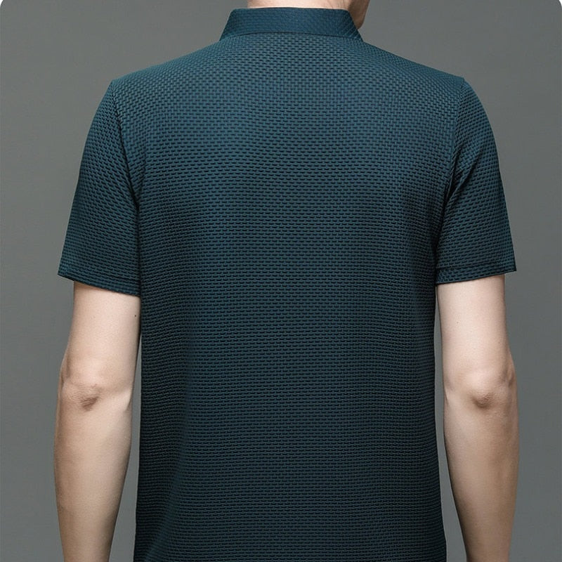 Short-Sleeve Plaid Pattern Ice Silk Polo Shirt