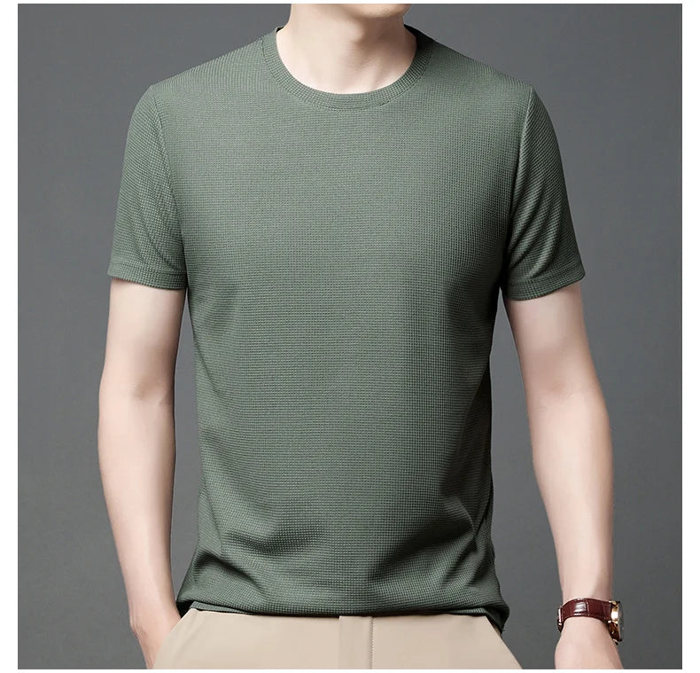Summer 3D Waffle-Knit Crew Neck T-Shirt – Breathable & Soft