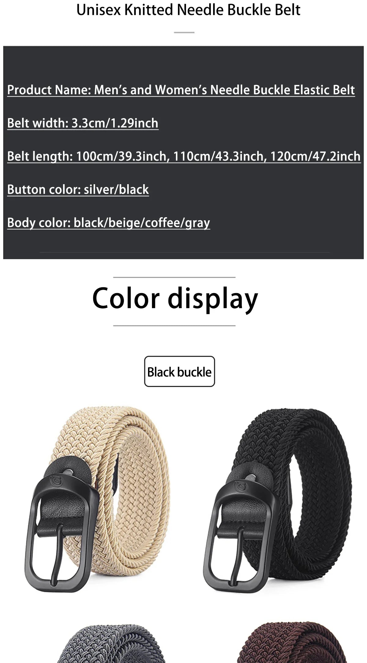 Casual Woven Elastic Lightweight Metal Buckle Belt
