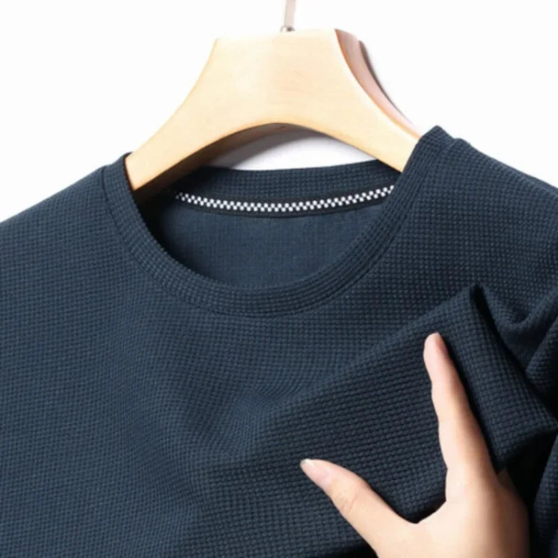 Summer 3D Waffle-Knit Crew Neck T-Shirt – Breathable & Soft