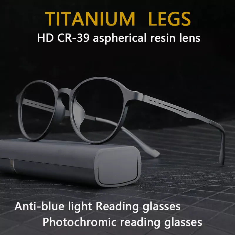 Titanium Anti Blue Light / Photochromic Retro Reading Glasses