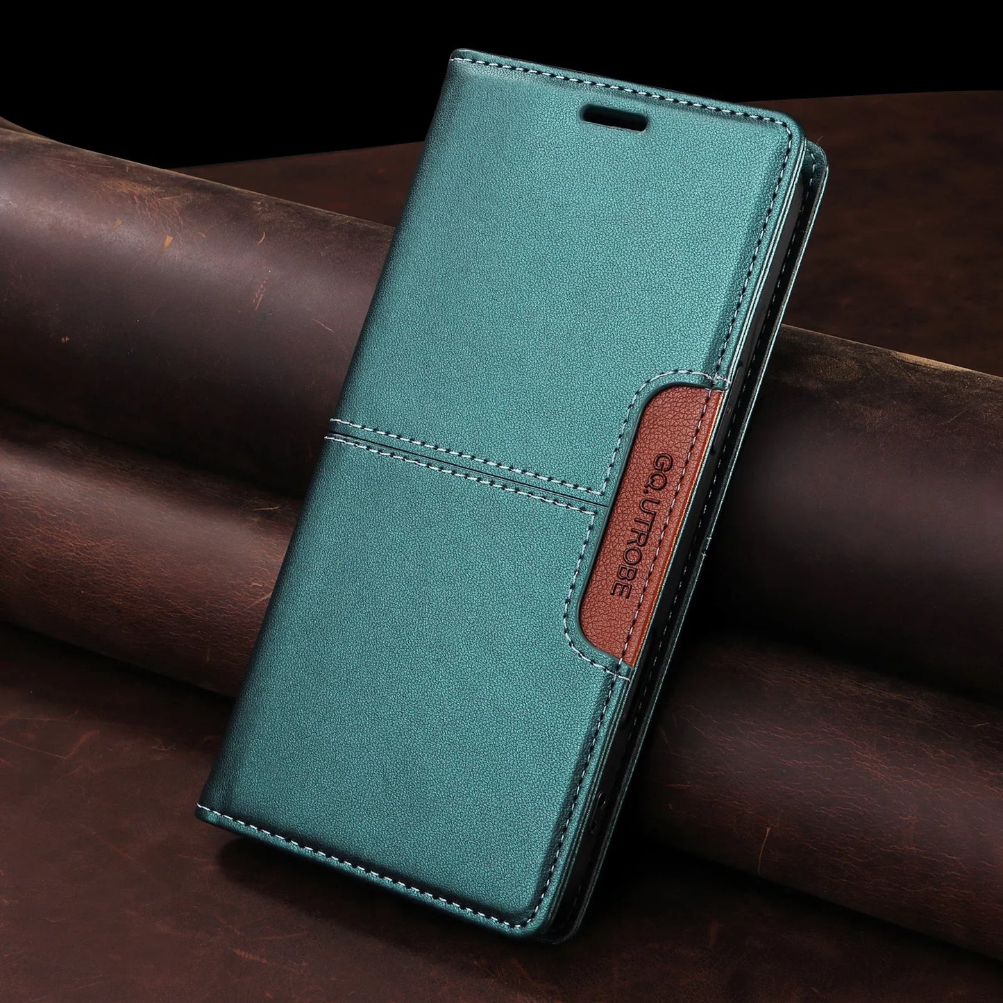 RFID Blocking Magnetic Leather Wallet Flip Case with Stand for iPhone