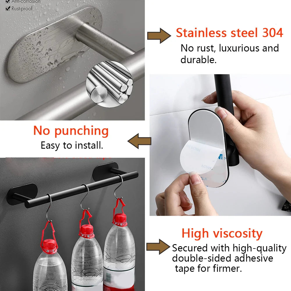 Self-Adhesive (drill-free) Modern-Design Chrome Steel Bathroom Accessories