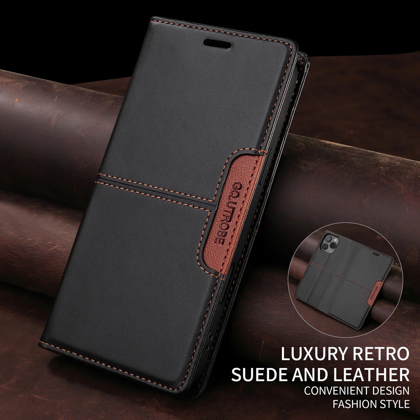 RFID Blocking Magnetic Leather Wallet Flip Case with Stand for iPhone