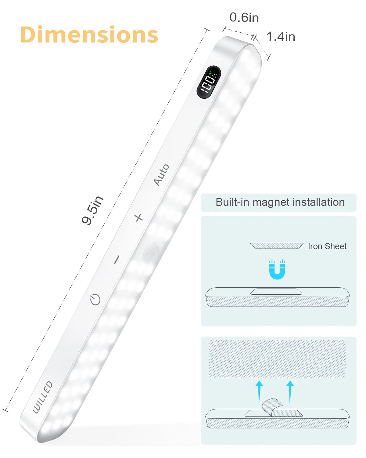 Motion Sensor Magnetic Rechargeable 60 LED Light Bar with Battery Display