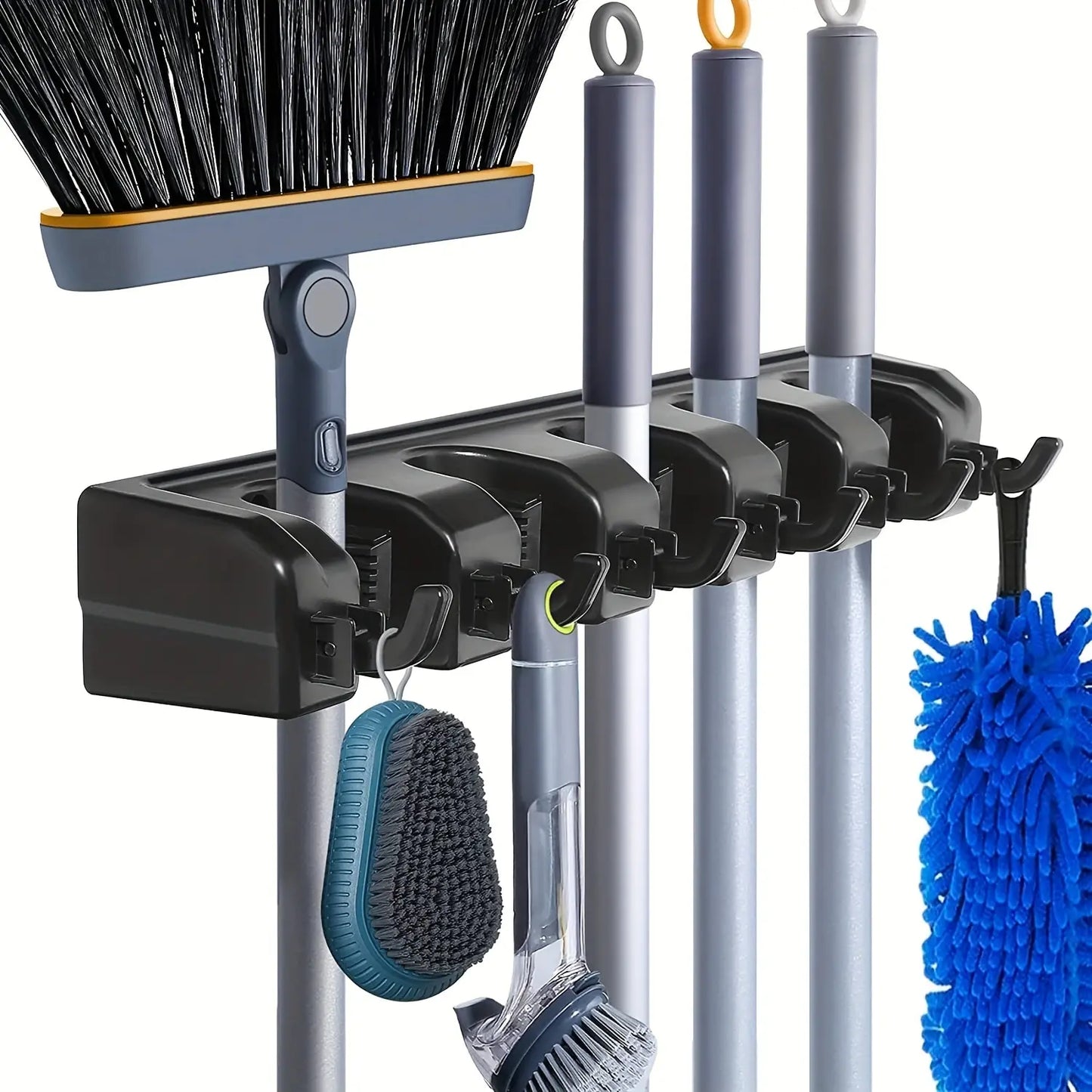 Multi-Functional Wall Mounted Mop Holder for 3/4/5 Brooms