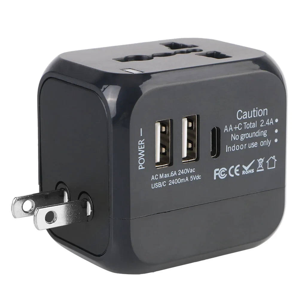 All-in-One Universal Travel Adapter Wall Charger with USB & USB-C