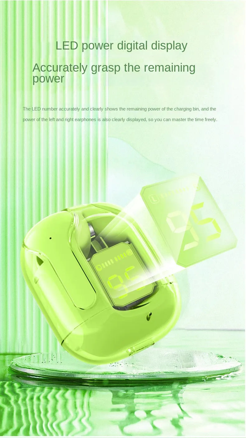 Bluetooth 5.0 Noise Reduction Earbuds with Crystal Charging Led Case