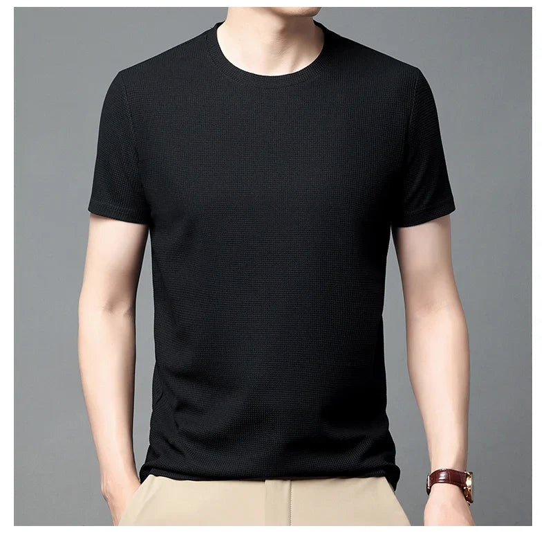 Summer 3D Waffle-Knit Crew Neck T-Shirt – Breathable & Soft