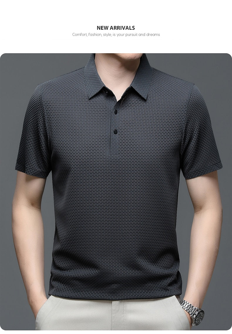 Short-Sleeve Plaid Pattern Ice Silk Polo Shirt
