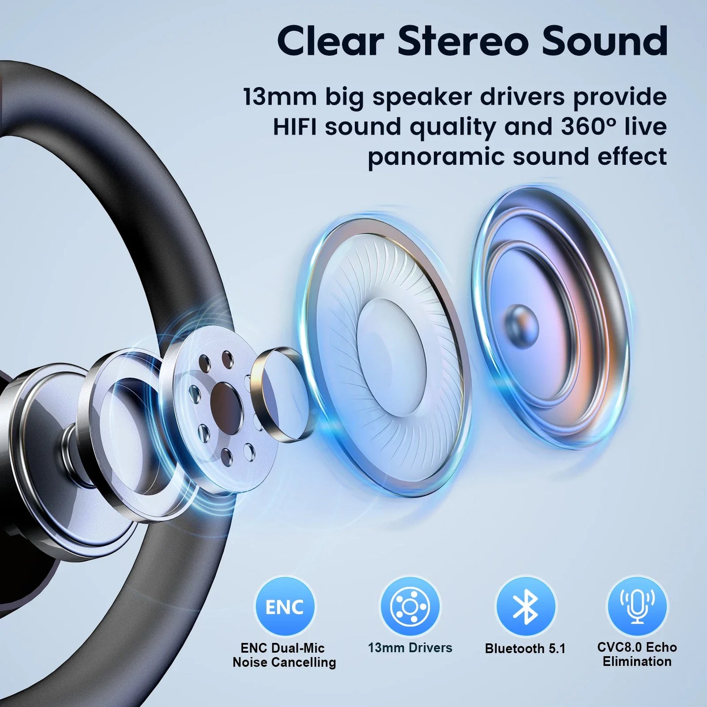 Bee M53 Dual-Mic Noise Cancelling Hi-Fi Audio Lightweight Headset with Charging Case