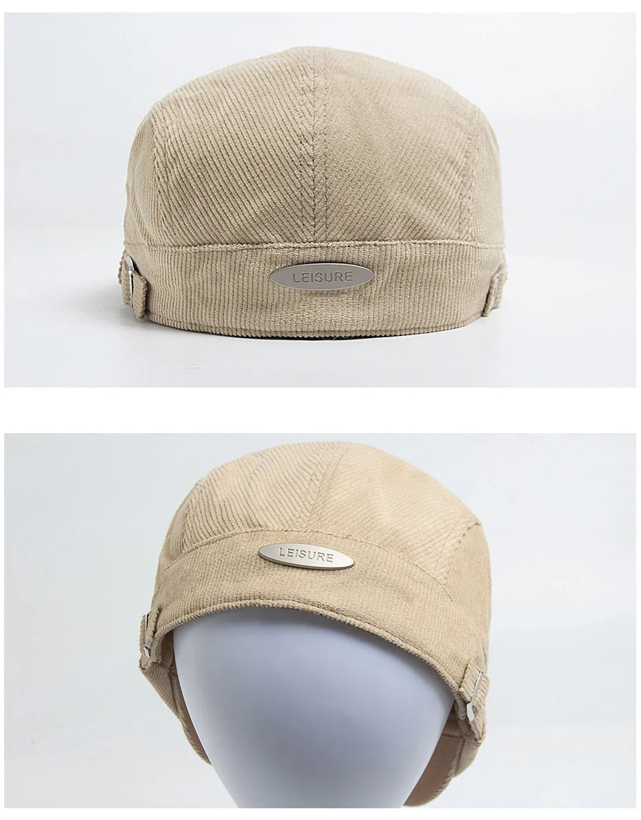 Vintage Corduroy Front and Back Wear Newsboy Flat Cap