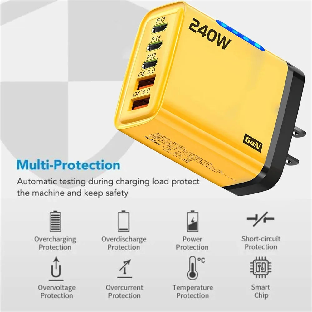 240W High-Speed 5-Port GaN Technology Intelligent Wall Charger