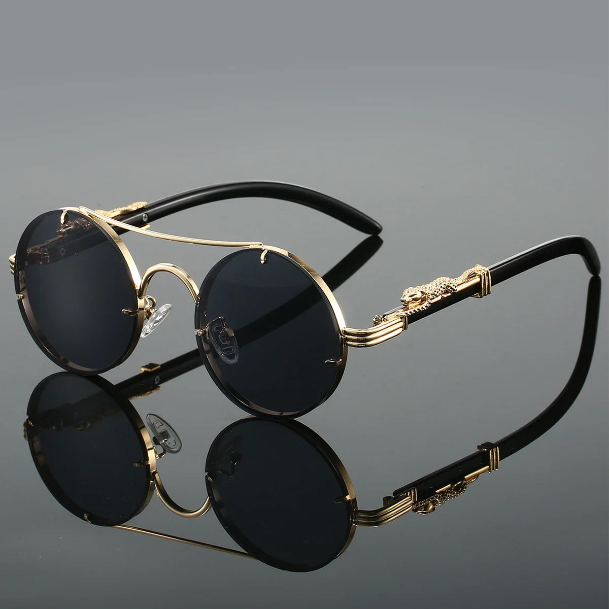 KAMMPT Vintage Double Bridge Gradient Multicolor Lenses Round Luxury Sunglasses