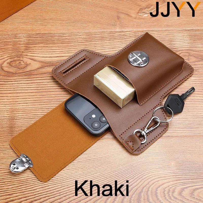 Vintage Multi-Layer Belt Phone Holster with Key Hook & Front Pocket