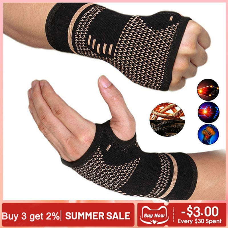 Copper Fabric Arthritis Compression Wrist Brace / Glove