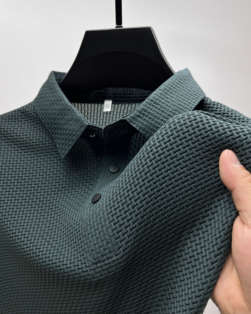 Short-Sleeve Plaid Pattern Ice Silk Polo Shirt