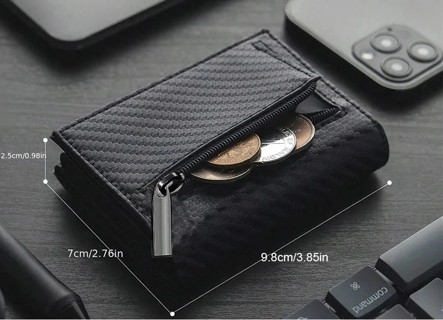 Maximum Carry RFID AirTag Wallet – Pop-Up Cards, Cash Compartment & Coin Pocket