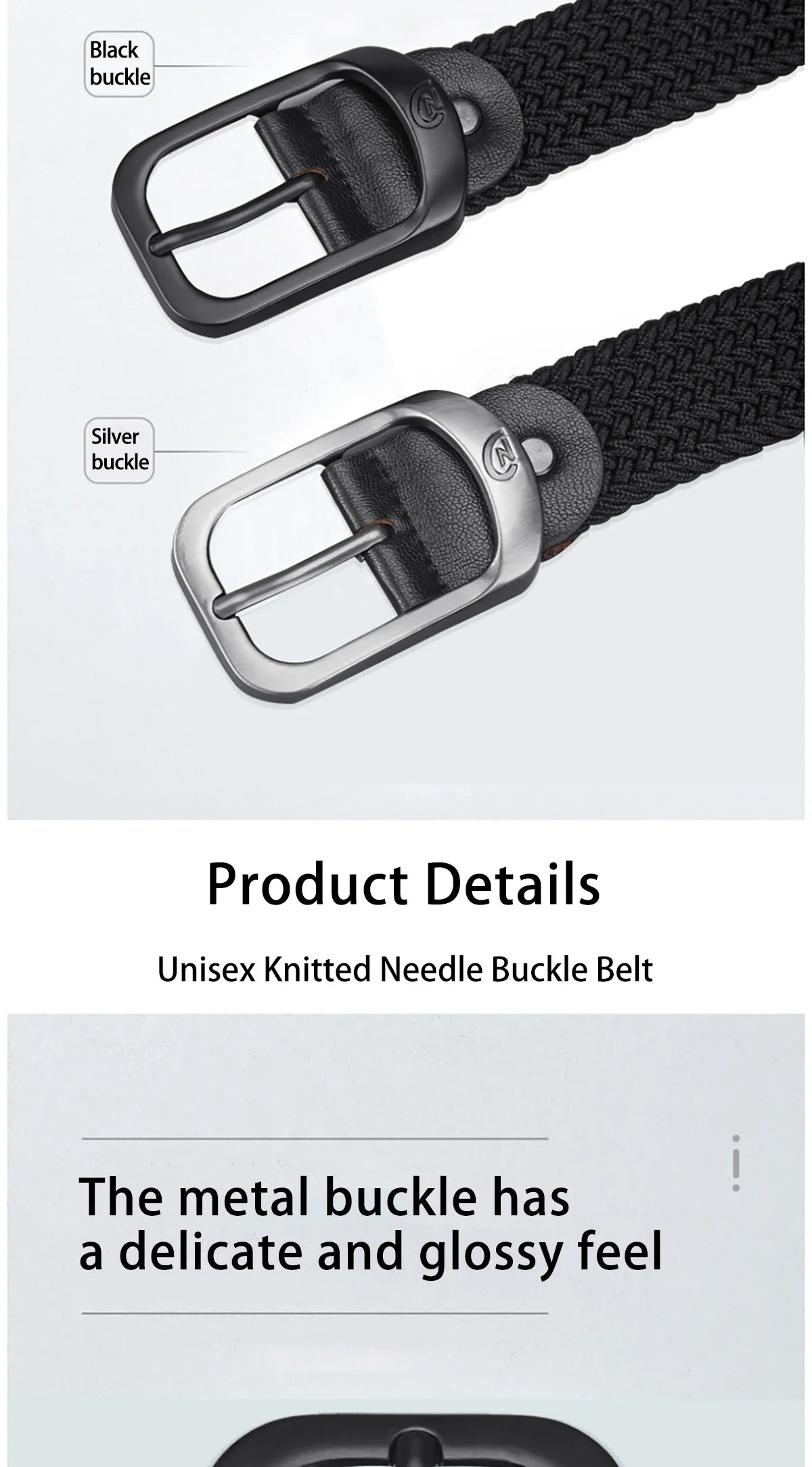 Casual Woven Elastic Lightweight Metal Buckle Belt