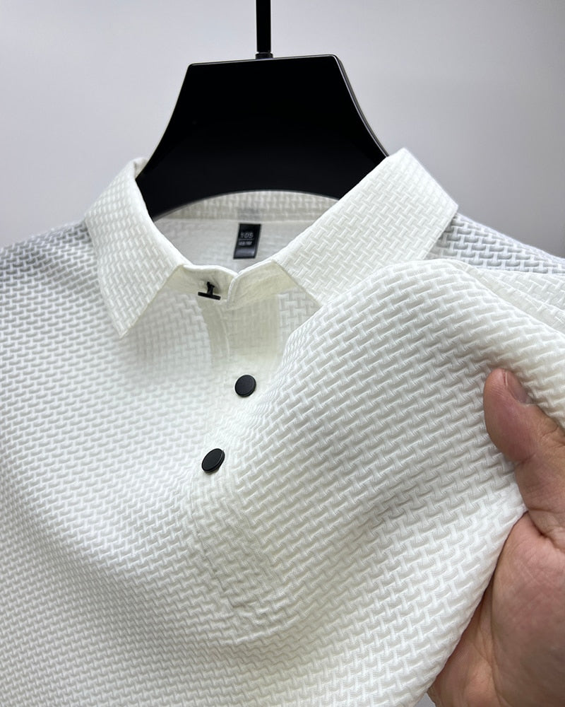 Short-Sleeve Plaid Pattern Ice Silk Polo Shirt