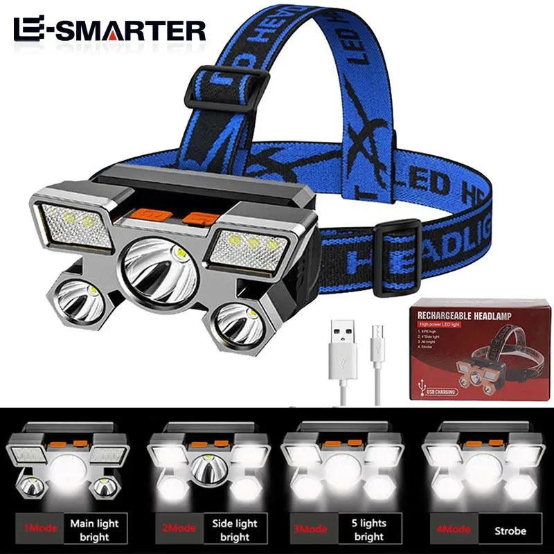 Powerful Five Lamp Design Rechargeable Headlamp