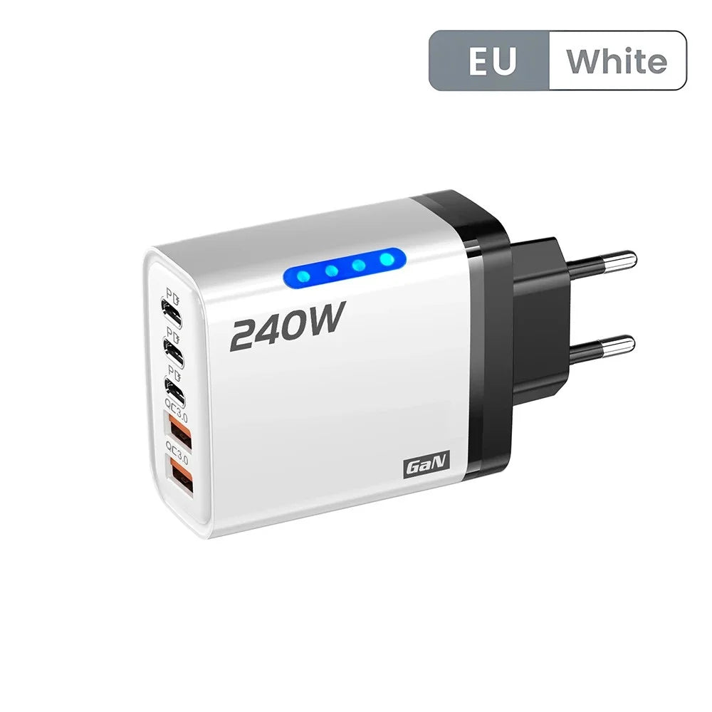 240W High-Speed 5-Port GaN Technology Intelligent Wall Charger