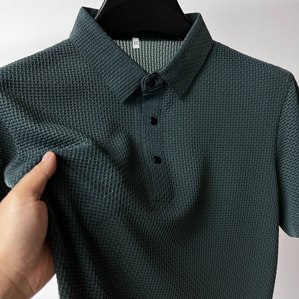 Short-Sleeve Plaid Pattern Ice Silk Polo Shirt